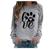 Womens Dog Paw Love Print Crewneck Sweatshirt - Casual Long Sleeve Crewneck Pullover Sweater Lightweight Loose Tops | Women's Sweaters
