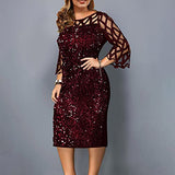 Women's Dress Sweet & Cute Dress Ladies Sexy Plus Size Long Sleeve Solid Splicing Perspective Sequin Dress Fancy Cocktail Dress Party Dress Maxi A-line Dress | Original Brand | Women's Cocktail Dresses