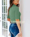 LIYOHON Womens Tops Dressy Casual Fall Cute Tops Mock Turtleneck Business White T Shirts Olive Green-M | Women's Casual Dresses