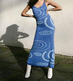 Womens Sexy Knitted Bodycon Dress Y2K Tie Dye Print Patchwork Dress Sleeveless Halter Mini Club Beach Tank Pencil Dress