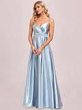 Women's Sleeveless A-line Satin Maxi Bridesmaid Dresses  - Sara Clothes