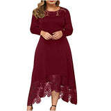 Plus Size Maxi Dress Women Sexy Fall Long Sleeve Round Neck Irregular Hem Lace Loose Dress Wedding Guest Party Dress | Women's Casual Dresses