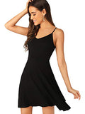 Women's Adjustable Spaghetti Straps V Neck Flared Cami Slip Dress