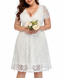 Women Plus Size Lace Wedding Guest Cocktail Graduation Formal Wrap V Neck Short Sleeve Midi Dresses | Women's Casual Dresses