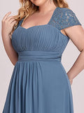 Women's Plus Size Sweetheart Neckline Lace Sleeve Ruched Bust Maxi Wedding Guest Dress - Sara Clothes