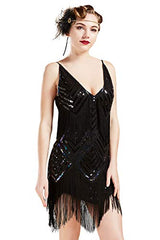 Flapper Fringed Dress Vintage Dance Dress V Neck Roaring 20s Fancy Sequin Dress Sleeveless Gatsby Costume Dress Cocktail Party Charleston Dress | Women's Cocktail Dresses