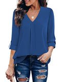 Navy Blue Womens 3/4 Cuffed Sleeve Chiffon Printed V Neck Casual Blouse Shirt Tops - Youtalia | Women's Tops and Blouses