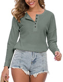 WNEEDU Women's Waffle Knit Tunic Tops Loose Long Sleeve Button Up V Neck Henley Shirts (M, Pea Green) | Women's Sweaters