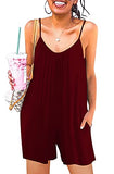 Wine Red Short Casual Sleeveless Strap Loose Adjustable Jumpsuits Stretchy Long Pants Romper with Pockets - SNUGWIND | Women's Romper & Jumper Suit