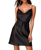 Women Spaghetti Strap Satin Dress Sexy Cowl Neck Sleeveless Silk Slip Camisole Mini Dress Club Party Dresses