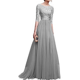 Women's Vintage Floral Lace 3/4 Sleeves Floor Length Retro Evening Cocktail Formal Bridesmaid Gown Long Maxi Dress | Women's Lace Dresses