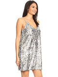 Women's Sexy V Neck Sleeveless Sequin Glitter Bodycon Stretchy Mini Party Dress