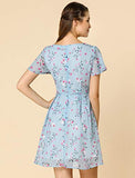 Women's Floral Flouncing Sleeve A-line Lace-up V-Neck Chiffon Dress