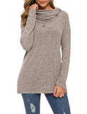 WEACZZY Womens Long Sleeve Button Cowl Neck Casual Loose Tunic Tops Blouse