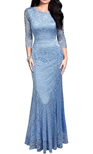 Blue Women's Retro Lace Vintage Formal Bridesmaid Wedding Long Dress - REPHYLLIS | Women's Formal Dresses