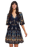 Dark Blue Women's Boho Button Up Split Floral Print Flowy Party Dress - Milumia | Women's Casual Dresses