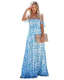 Women's Casual Off Shoulder Maxi Dress White Lace Sleeve Beach Dresses