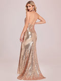 Women's Deep V-Neck Halter Backless Maxi Sequin Mermaid Wedding Guest Dresses  - Sara Clothes