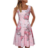 AMhomely Women Casual Sleeveless Dress O-Neck Map Print Knee-Length Beach Dress UK Size Party Elegant Dress Sale