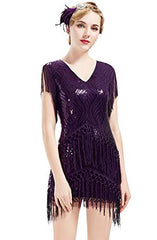 ArtiDeco 1920s Flapper Dress Fringed Sequin Dress Roaring 20s Fancy Dress Gatsby Costume Dress V Neck Vintage Beaded Evening Dress | Women's Cocktail Dresses