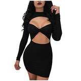 Women Dresses Promotion Sale Womens O-Neck Long Sleeves Pure Color Strapless Tight Fitting Buttock Mini Dress Plus Size Dress Party Dress Vintage Dress UK Size