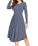 Long Sleeve Blue Summer Polka Dot Casual Midi Tunic Short/Long Sleeve Plain Dress Pleated Loose Flowy Floral Ladies Dress with Pocket - YUNDAI | Women's Casual Dresses