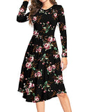 Long Sleeve Rose Black Summer Polka Dot Casual Midi Tunic Short/Long Sleeve Plain Dress Pleated Loose Flowy Floral Ladies Dress with Pocket - YUNDAI | Women's Casual Dresses