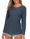 WNEEDU Women's Long Sleeve Waffle Knit Tunic Blouse Casual Button Up Henley Shirts Plain Tops Purple Gray M | Women's Sweaters