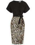 Leopard Print Women's Bodycon Pencil Dress Office Wear To Work Dresses With Pocket Belt Jasambac | Women's Work Dresses