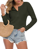 WNEEDU Women's Long Sleeve Waffle Knit Tunic Blouse Casual Button Up Henley Shirts Plain Tops Army Green M | Women's Sweaters