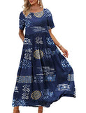 Navy Dresses Casual Plus Size Bohemian Short Sleeve Floral Long Maxi Summer Beach Swing Dress/Pockets - YESNO | Women's Casual Dresses
