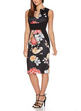 Women's Sleeveless Deep V Neck Floral Print Cocktail Party Pencil Dress | Women's Work Dresses