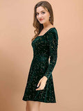 Women's Velvet Square Neck Long Sleeve Vintage Mini Star Dress