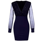 Women's Sexy Transparent Bodycon Dress Black Mesh Pencil Skirt Tulle Sleeve Wrap Dress Bodycon Short V Neck Sequins Ceremony Cocktail Casual Dress | Original Brand | Women's Cocktail Dresses