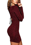 Women's Long Sleeve Glitter Dress Back Lace Up Bodycon Sequin Party Dress