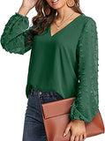 Women's Lantern Sleeve V Neck Chiffon Shirt Casual Work Shirt Swiss Dot Top | Original Brand | Women's Tops and Blouses