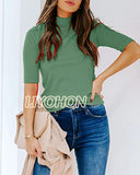 LIYOHON Womens Tops Dressy Casual Fall Cute Tops Mock Turtleneck Business White T Shirts Olive Green-M | Women's Casual Dresses
