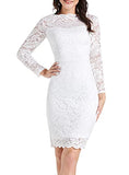 Women's Floral Lace Business Bateau Neck Long Sleeves Cocktail Wedding Guest Bodycon Pencil Dress 906 | Women's Evening Gowns
