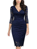 Women's Retro Deep-V Neck Ruffles Floral Lace Evening Pencil Dress