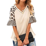 Leopard Print Stitching Half Sleeve Top Bottoming Shirt Small V-Neck T-Shirt | Original Brand | Women's Tops and Blouses