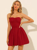 Women's Party Strapless Exposed Zipper Solid Mini Flare Tube Top Dress