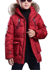 FARVALUE Boy Winter Coat Warm Quilted Puffer Water Resistant Parka Jacket with Detachable Fur Hood for Big Boys