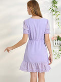 Women's Elegant Short Sheer Sleeve Ruffle Hem Swiss Dots Chiffon Dress