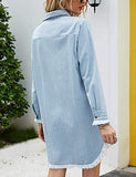 Women Denim Shirt Dresses Long Sleeve Distressed Jean Dress Button Down Casual Tunic Top