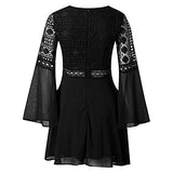 Lace Dresses For Women Crochet High Waisted Solid Color Elegent Dress Deep V Neck Ruffle Long Sleeve Mini Dress | Women's Casual Dresses