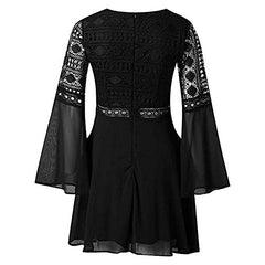 Lace Dresses For Women Crochet High Waisted Solid Color Elegent Dress Deep V Neck Ruffle Long Sleeve Mini Dress