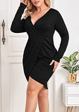 Womens Plus Size Deep V Neck Bodycon Wrap Dress with Front Slit