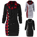 Women's Dress Sweatshirt Ladies Plaid Button Collar Drawstring Stitching Tops Tunic Casual Long Sleeve Pullover Shirts Fancy Cocktail Dress Party Dress Maxi Dress