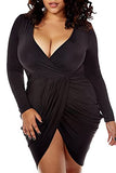 Womens Plus Size Deep V Neck Bodycon Wrap Dress with Front Slit