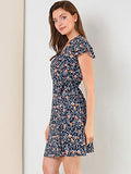 Women's Floral Leaves Ruffled Sleeve Tie Flare Faux Wrap Dress | Original Brand